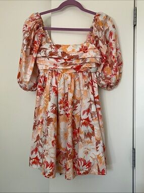 Abercrombie & Fitch Floral Puff-Sleeve Mini Dress in Orange Creamsicle